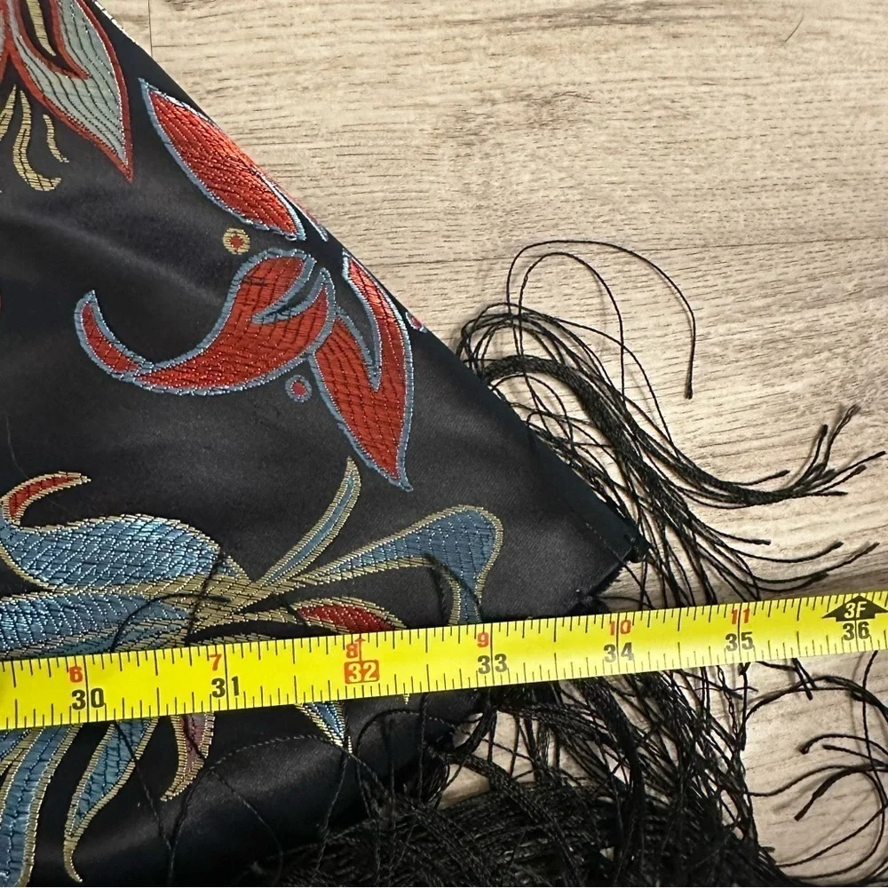 Black Floral Fringe Russian Platok Shawl Multicolor Babushka Scarf Platok